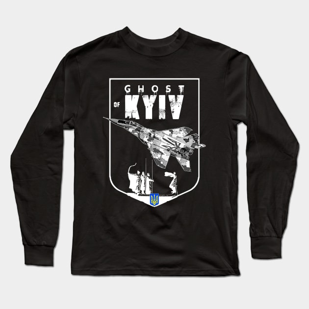 Ghost Of Kyiv Ukrainian MIG-29 Fighterjet Long Sleeve T-Shirt by aeroloversclothing
